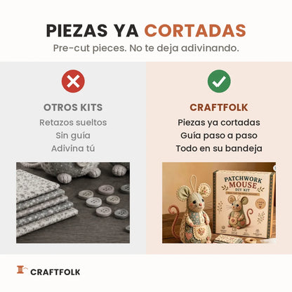 Mouseling versus other craft kits: pre-cut pieces and step-by-step guide versus loose fabric