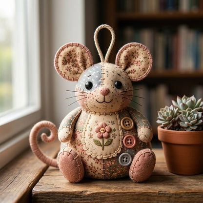 Close-up of a finished Craftfolk mouse on a shelf